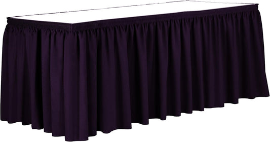 Ultimate Textile Pleat Polyester Fabric Table Skirt - Machine Washable Flame Resistant with Clips for Events, Weddings & Trade Shows, Cut & Sewn in Paterson, NJ - Aubergine, 7' Shirred Pleat