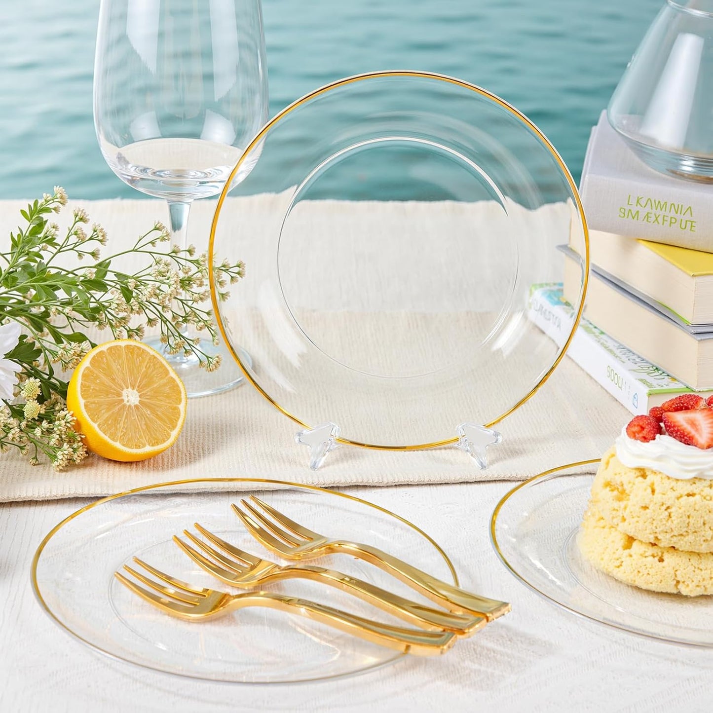 Festiva 200Pcs Clear Plastic Dessert Plates Disposable 6.3" with Plastic Forks 5" - Small Clear Plates-Dessert/Cake/Appetizer Plates for Thanksgiving/Christmas Party & Wedding - Serve for 100Guests