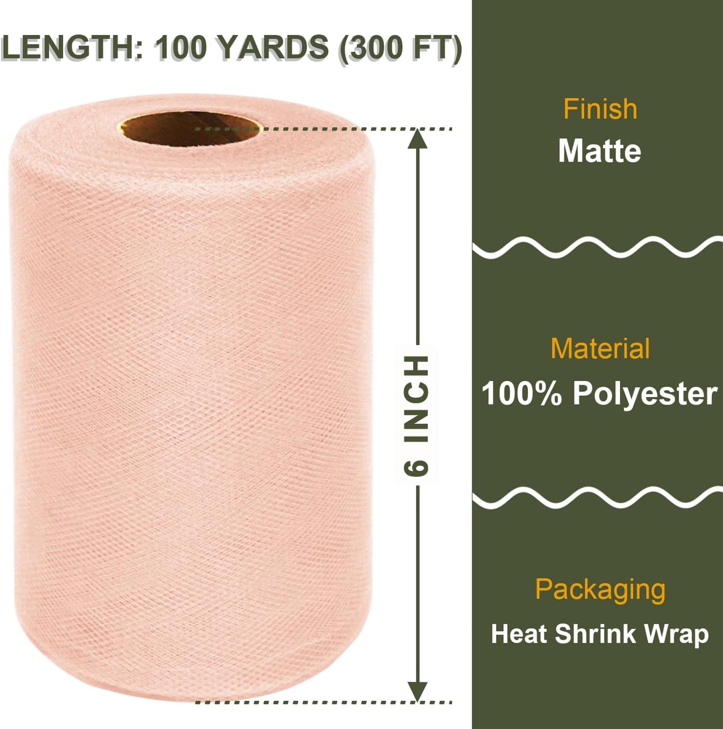 Blush Tulle Fabric Roll 6 Inch X 300 FT (100 Yards) Matte Tulle Ribbon Netting Mesh Spool for DIY Tutu Skirt Wedding Bow Gift Wrapping Baby Shower Christmas Party Halloween Decorations