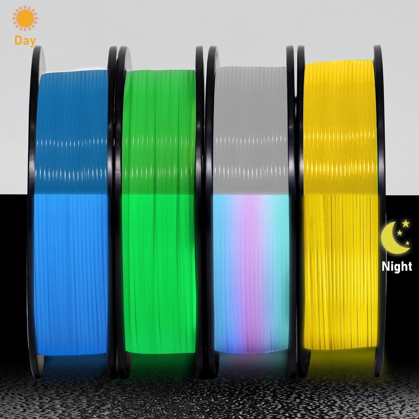YOUSU 3D Printer Filament Bundle, Glow in The Dark Filament Multicolor, Green, Blue, Yellow and Rainbow PLA Filament 1.75 mm, Dimensional Accuracy +/- 0.03 mm, 250g X 4 Pack