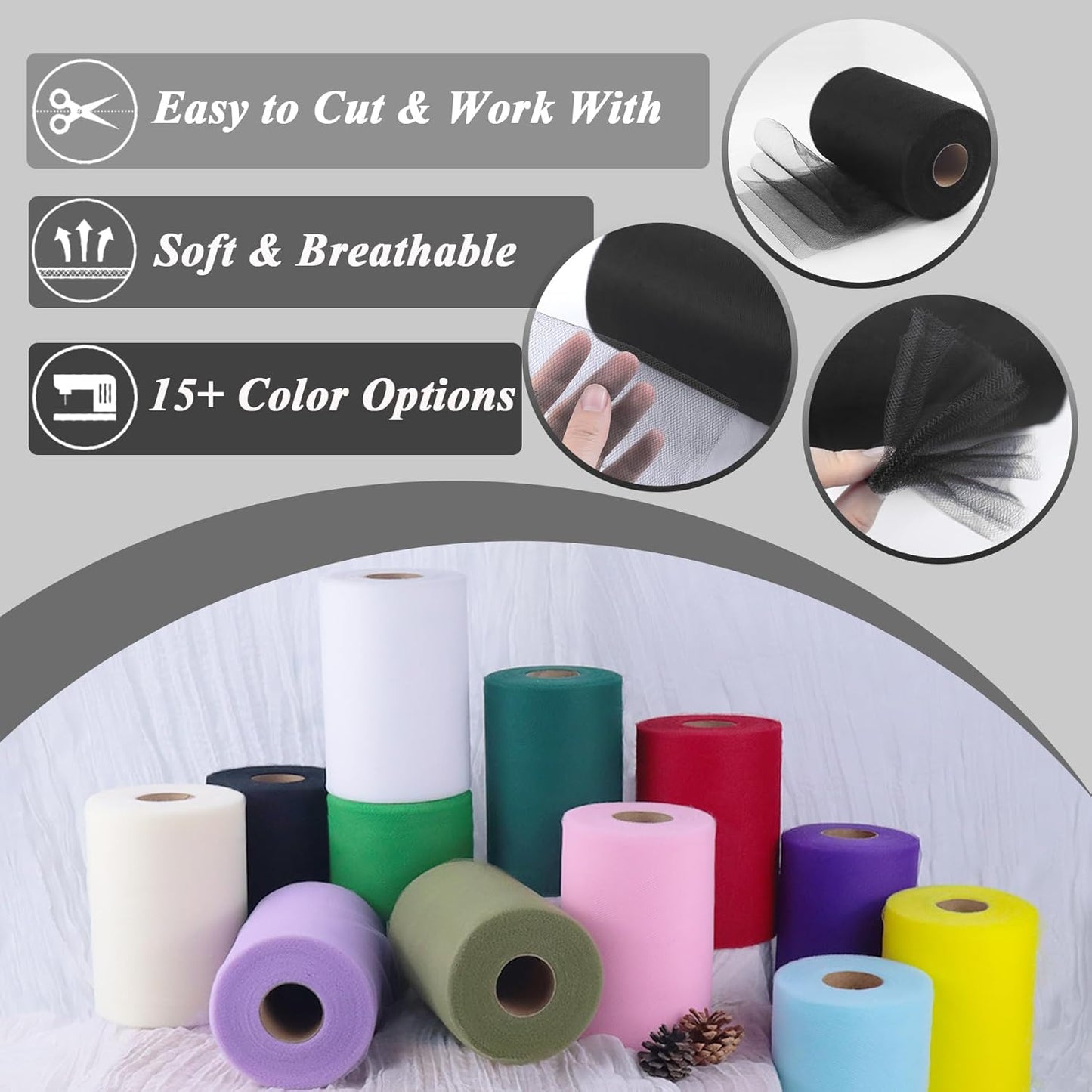 Black Tulle Fabric Roll 6" by 100 Yards (300 ft) Soft Tulle Spool for DIY Crafting Favor Supplies, Tutus, Wedding, Party Decorations, Gift Wrapping