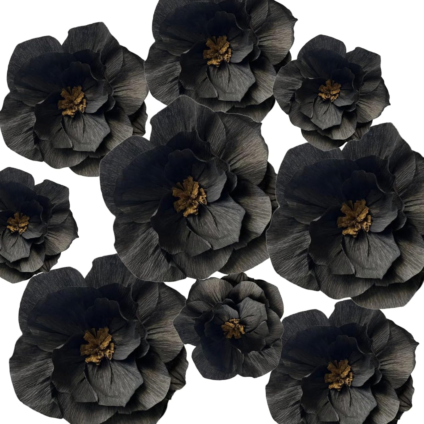 BRT Bearingshui Black Paper Flowers Decoration for Wall Total 9 Pcs, Artificial Flowers for Wedding Decor,Flower Backdrop Decor, Baby Bridal Shower Birthday Party, Black 3D Wall Flowers Decor
