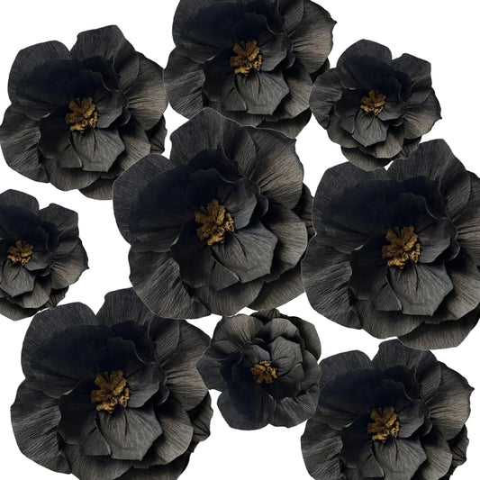 BRT Bearingshui Black Paper Flowers Decoration for Wall Total 9 Pcs, Artificial Flowers for Wedding Decor,Flower Backdrop Decor, Baby Bridal Shower Birthday Party, Black 3D Wall Flowers Decor