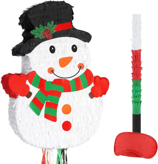 WERNNSAI Christmas Snowman Pinata - Christmas Decorations Snowman Party Game for Kids Merry Xmas Party Decor Supply Winter Festival Gift Favor White Snowman Pinata Large Pull String with Blindfold Bat