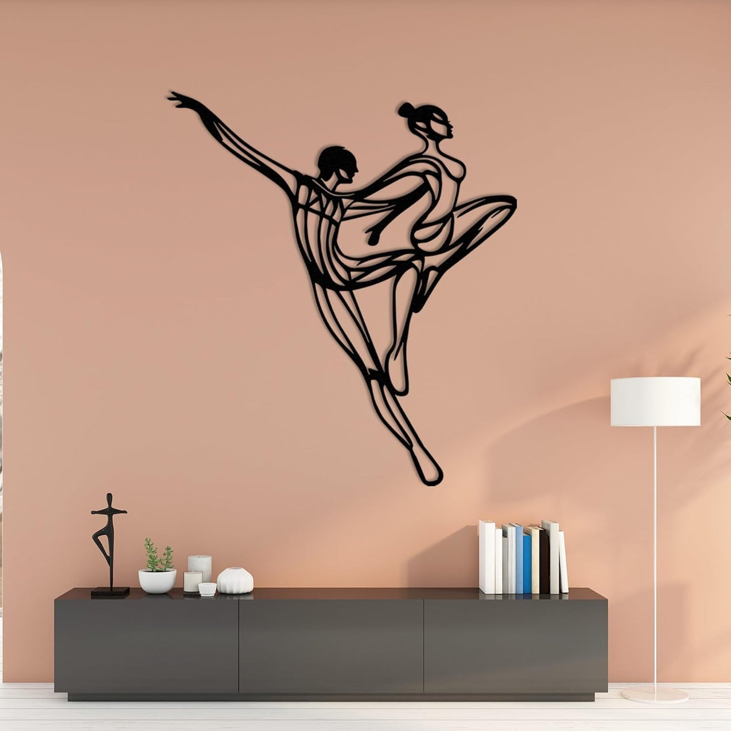 Wita Home Dancing Couple Metal Wall Art, Modern Minimalist Line Art Sculpture, Over the Bed Home Décor, Elegant Ballet-Inspired Design, Metal Wall Sculpture for Living Room, Bedroom (24x20 inches)