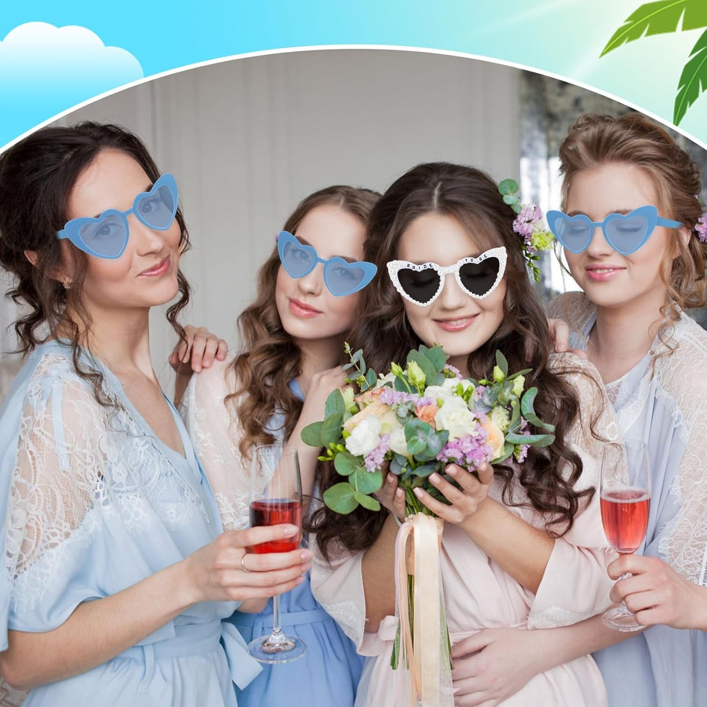 CIEHER Bachelorette Party Favors - White Black Heart Sunglasses for Bride Bridesmaid