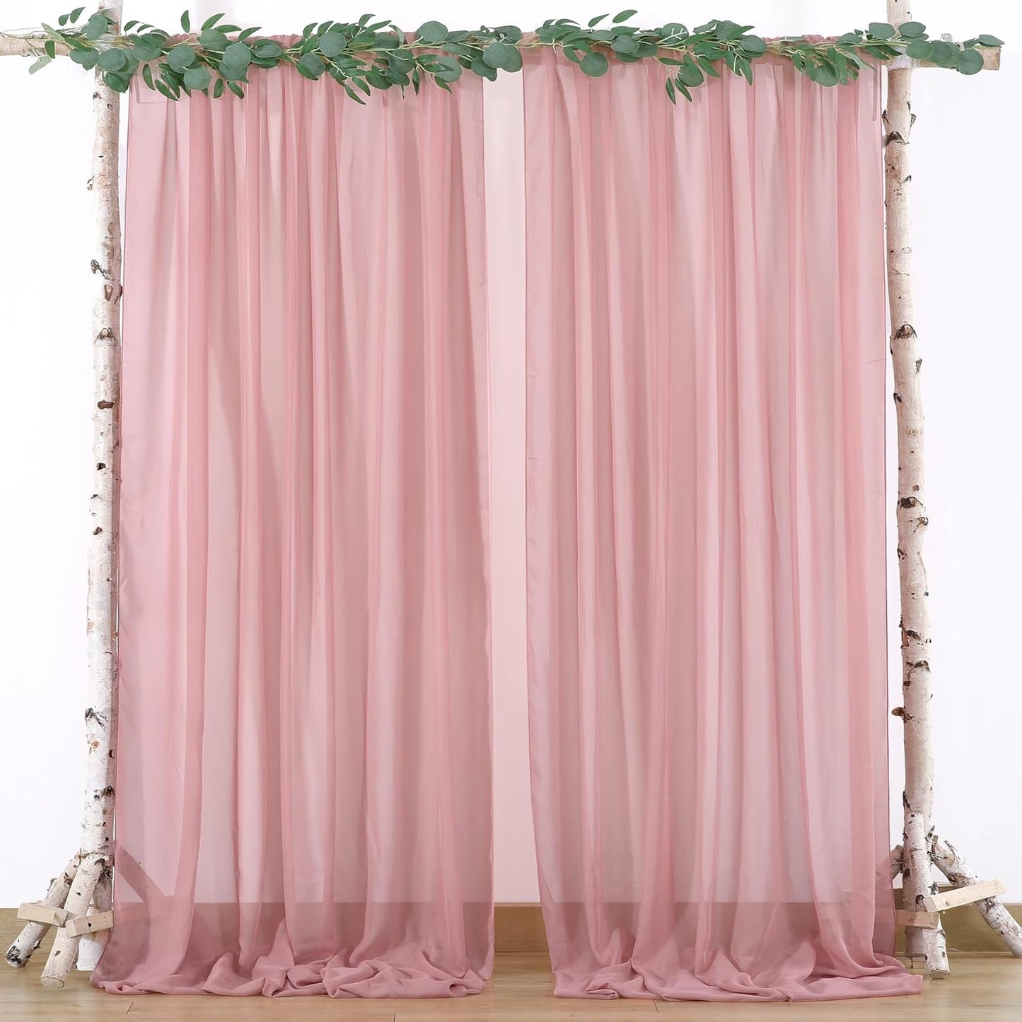 PARTISKY 10ftx10ft Dusty Rose Chiffon Sheer Backdrop Curtains, Wrinkle-Free Wedding Backdrop Drapes for Birthday Party Ceremony Arch Stage Decor Background for Photography 5ft x 10ft,2 Panels
