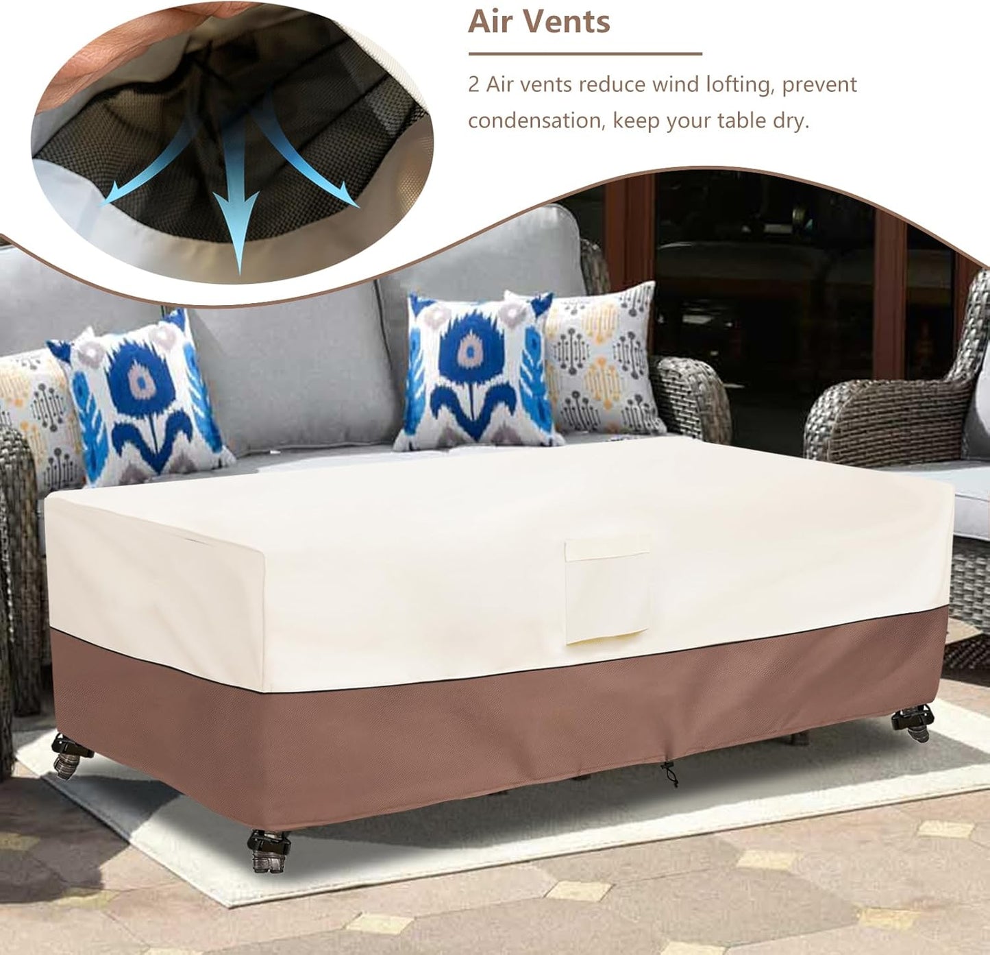 okcool Outdoor Coffee Table Cover,Waterproof Rectangular Patio Small Side Table Cover,48 x 28 x 16 inch, Outdoor Table Covers Waterproof Rectangle,Beige & Brown