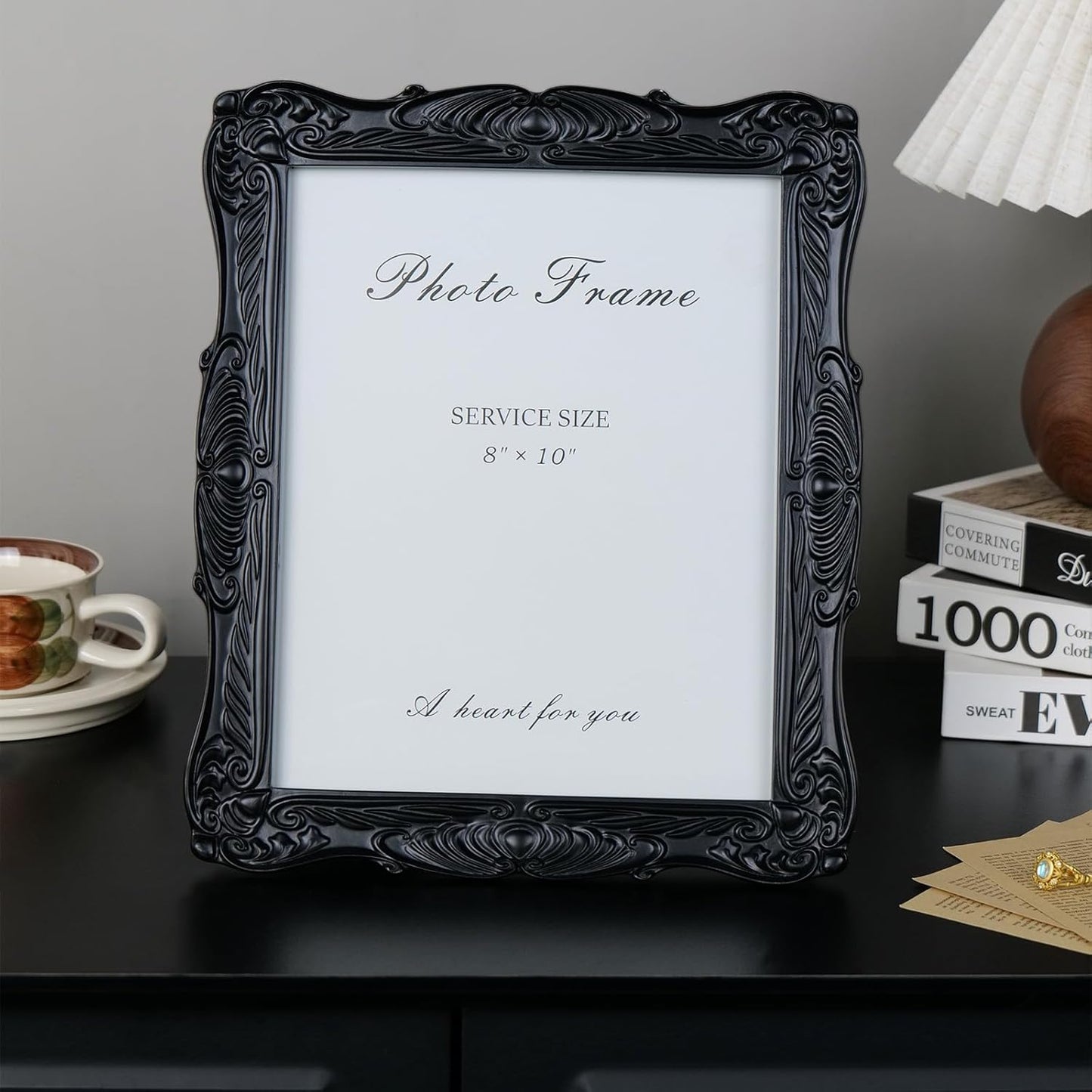 Cuspin Black 8x10 Picture Frame, Vintage Ornate Decorative Hand-Carved Resin Photo Frame with Detailed Design for Tabletop Display or Wall Hanging, Black Home Decor