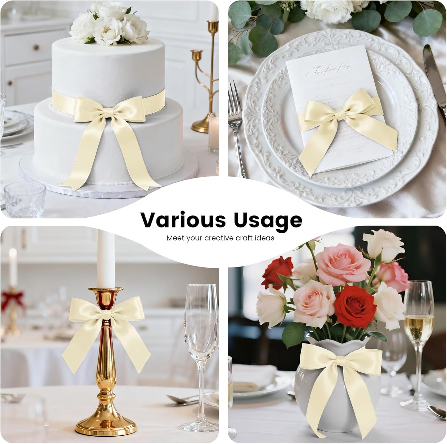 1-1/2 Inch 25 Yards Satin Ribbon Ivory, Solid Color Fabric Ribbon for Gift Wrapping, Wedding, Polyester Gift Ribbon for Birthday Party Decoration, Craft, Hair, Floral, Sewing