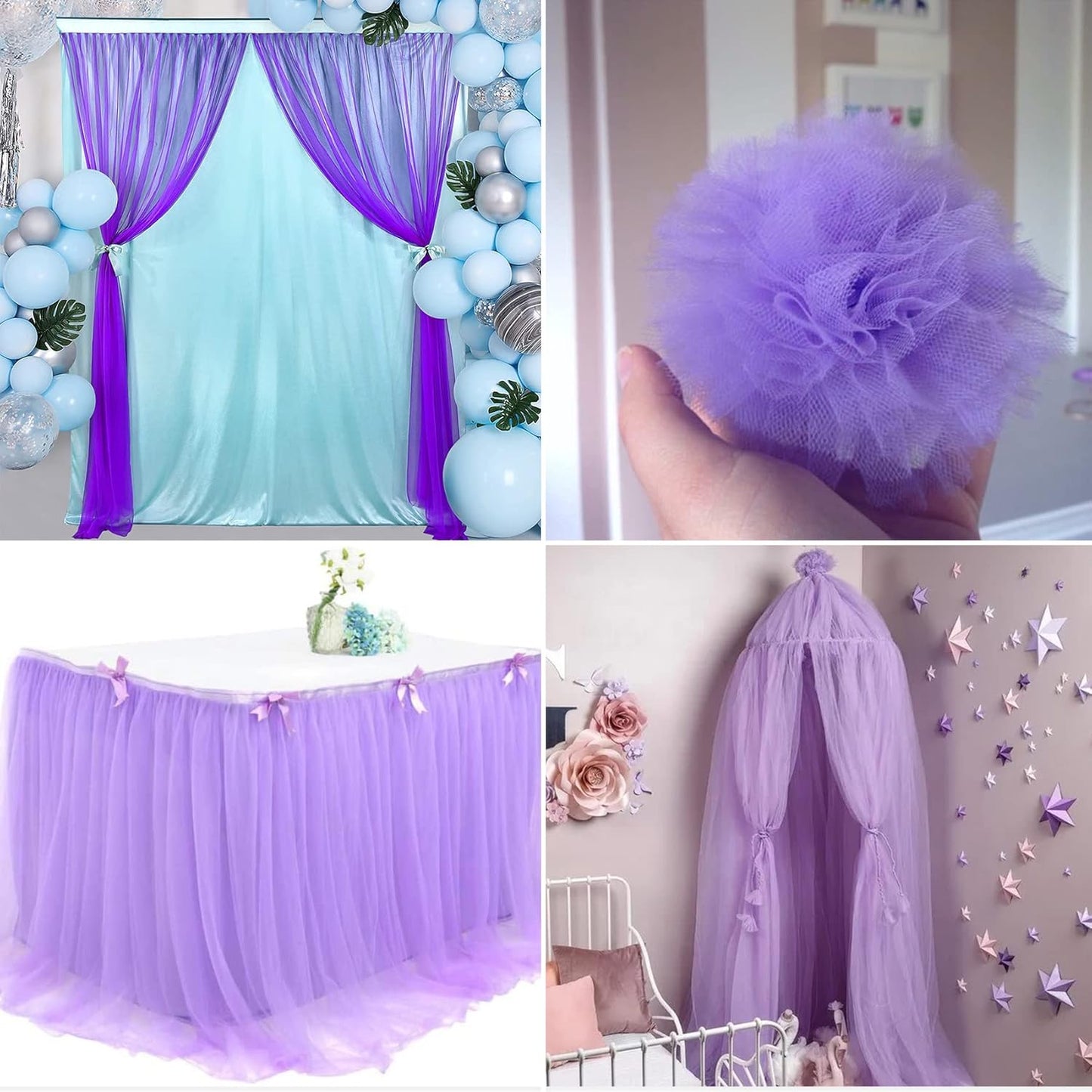 Purple Tulle Fabric Rolls 54 Inch by 10 Yards Fabric Tulle Bolt for Wedding Halloween Decorations Gift Wrapping DIY Tutu Baby Shower Table Skirt Birthday Party Craft Supplies