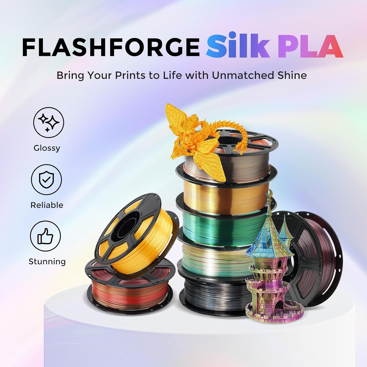 FLASHFORGE Silk Dual Color Filament, Black and Red 2 in 1 Coextrusion Silk PLA Filament 1.75mm, 3D Printer Filament Color Change 1kg(2.2lbs) Spool, Dimensional Accuracy +/- 0.02mm