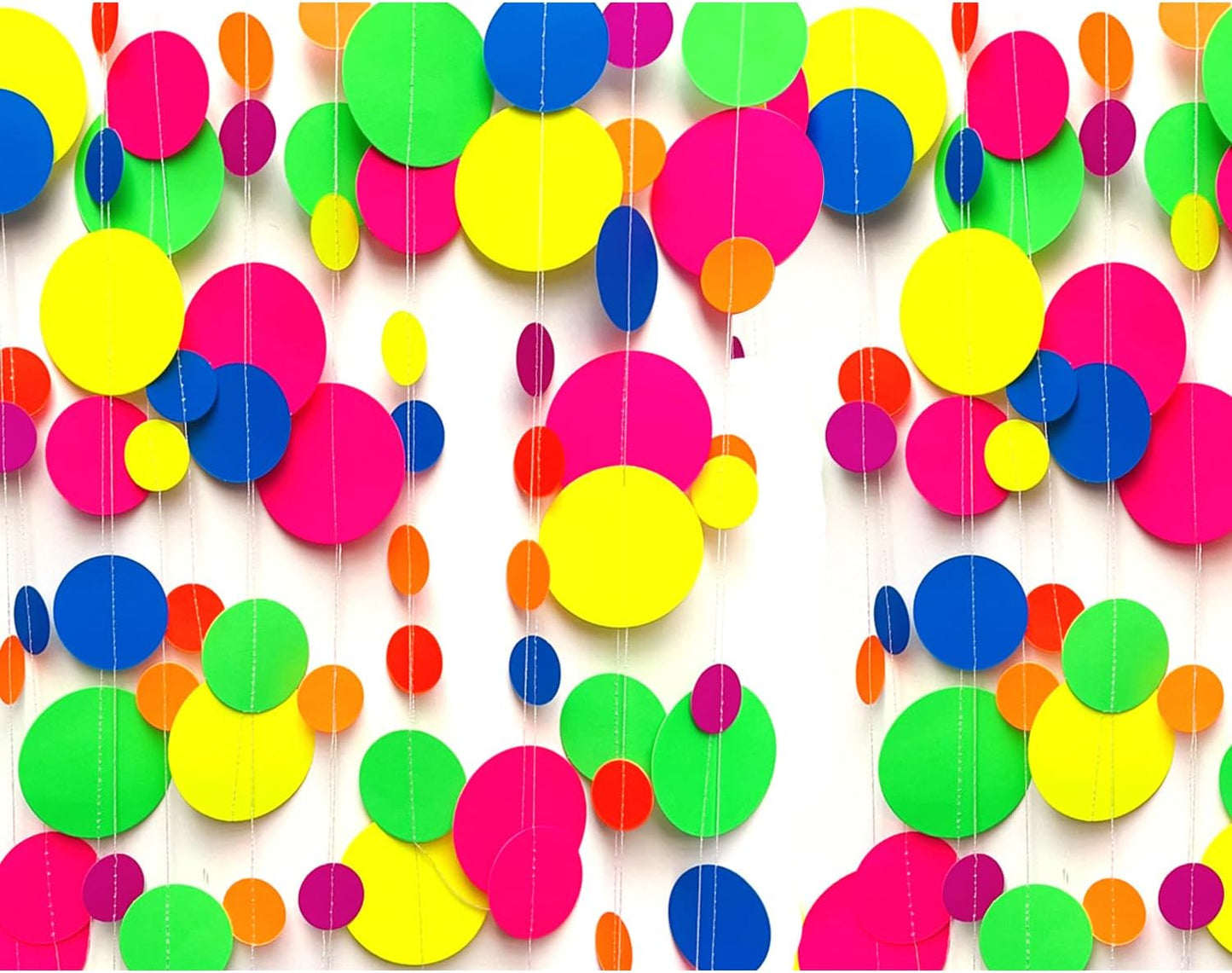 120feet UV Round Dot Paper Neon Garland Neon Streamers Decorations UV Reactive Black Light Party Favors Glow in The Dark Party Supplies for Wedding Birthday Garlands