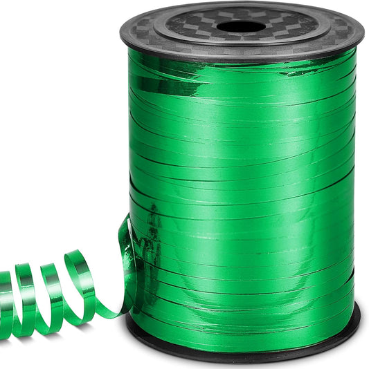 Green Metallic Ribbon - Iridescent Crimped, 500 Yards for Crafts, Gift Wrapping, Balloons, Florist (1 Roll)