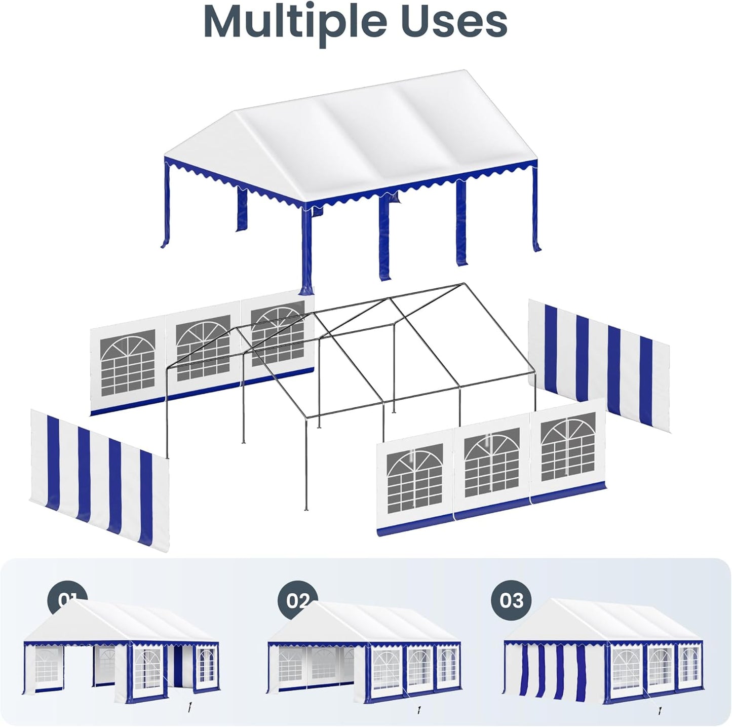 PHI VILLA 20'x16' Outdoor Heavy Duty Party Tent Large Commercial Canopy Wedding Event Shelter with Removable Sidewalls & 3 Storage Bags for Patio Outdoor Garden Events, Blue