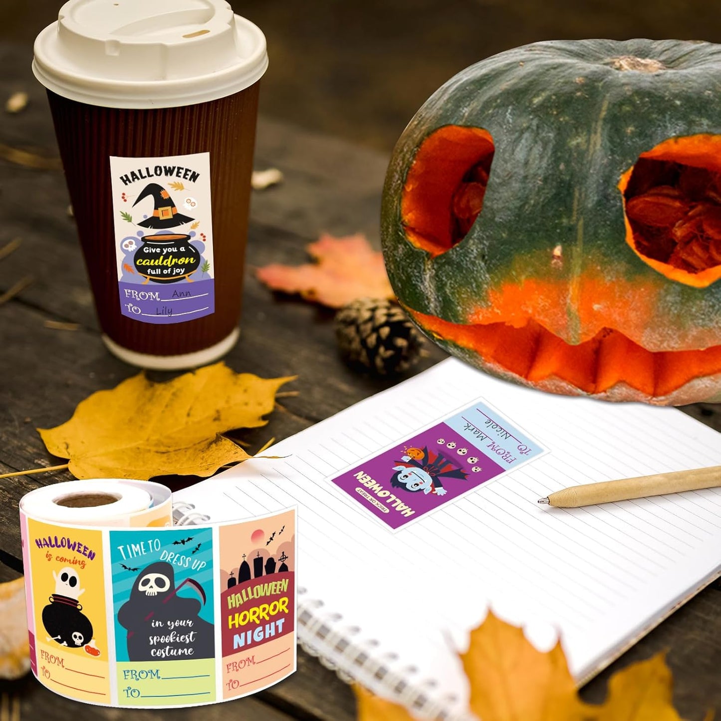 Fancy Land Halloween Stickers to from Name Gift Tags Happy Halloween Envelope Seals for Goodie Bags Boxes Party Decor Supplies 300Pcs