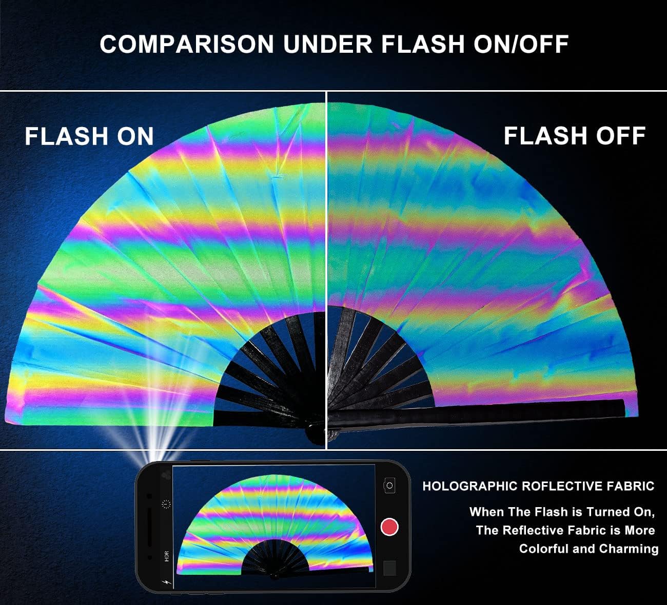 Amajiji Large Rave Folding Hand Fan Clacking Fans for Line Dancing Clap Fan for Boots On The Ground Dance,Party,Decoration,Festival (Rainbow)