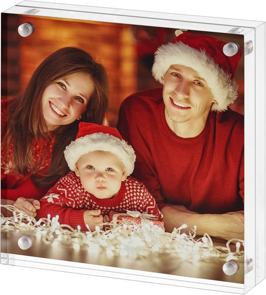 Boxalls 5x5 Acrylic Picture Frame, Clear Frameless 5x5 Inches Photo Frames with Magnetic, Double Sided Transparent Desktop Frame