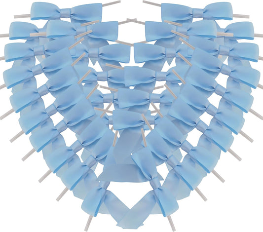 50pcs 3-1/2" Sky Blue Satin Ribbon Bows with Twist Ties Mini Ribbon Bows for Baby Shower Decoration Gift Packing&Wrapping Accessoried(Lt.Blue)