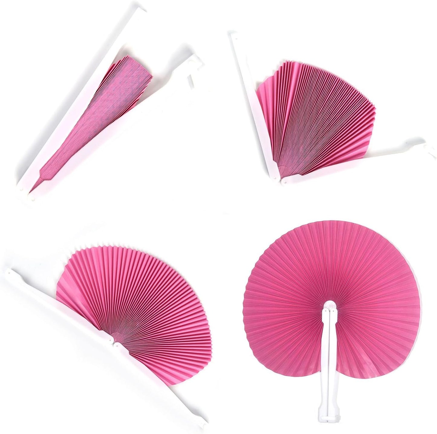 12 Packs Decorative Paper Folding Hand Fans Handheld,Pink Round Foldable Wedding Fans Chinese and Japanese Fans Bulk for Bridal Guest Church Party Favors Dancing Birthday DIY