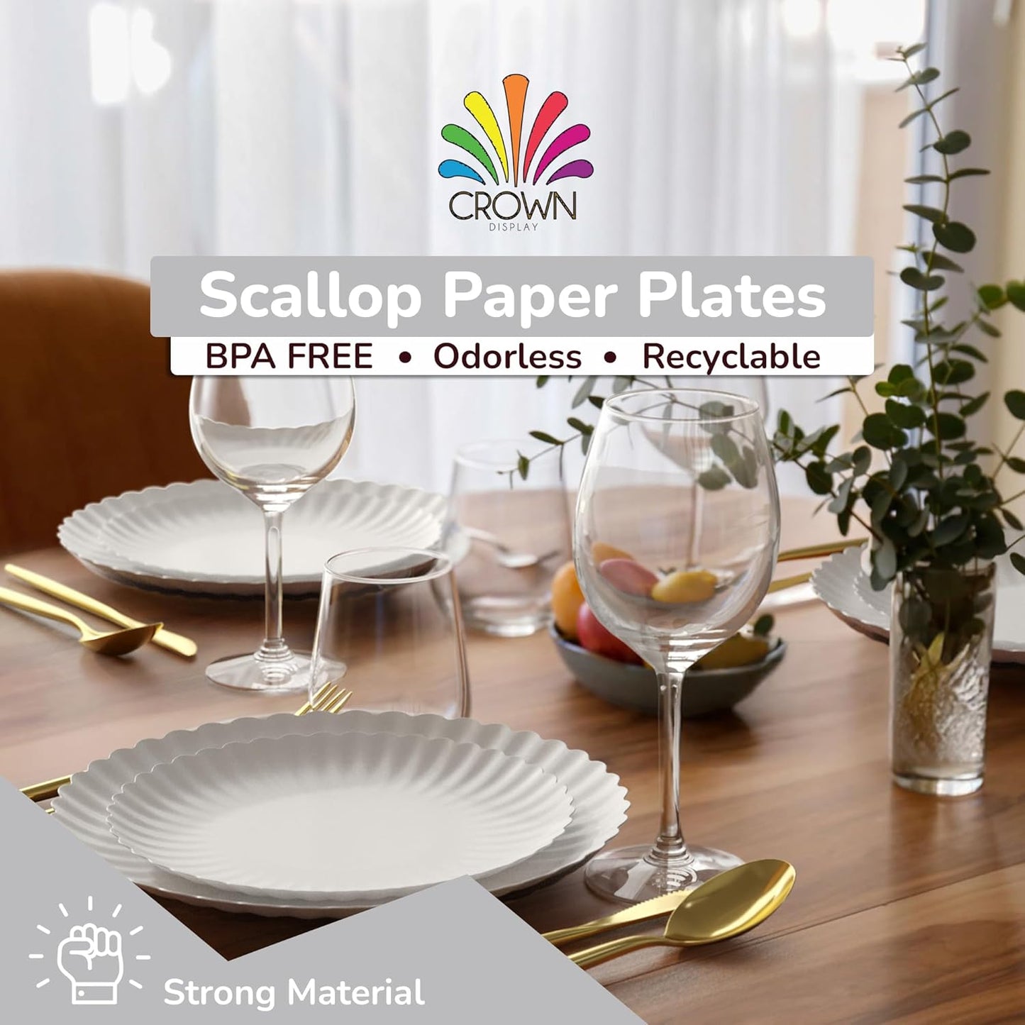 Trendables Scalloped Paper Plates 8.5 Inch & 10.5 Inch 80 Pcs Dinner Plate Set Fancy Disposable Plates for Party for 40 Guests 40 X 8 & 40 X 10 Large & Small Paper Plate Set for Parties Snow