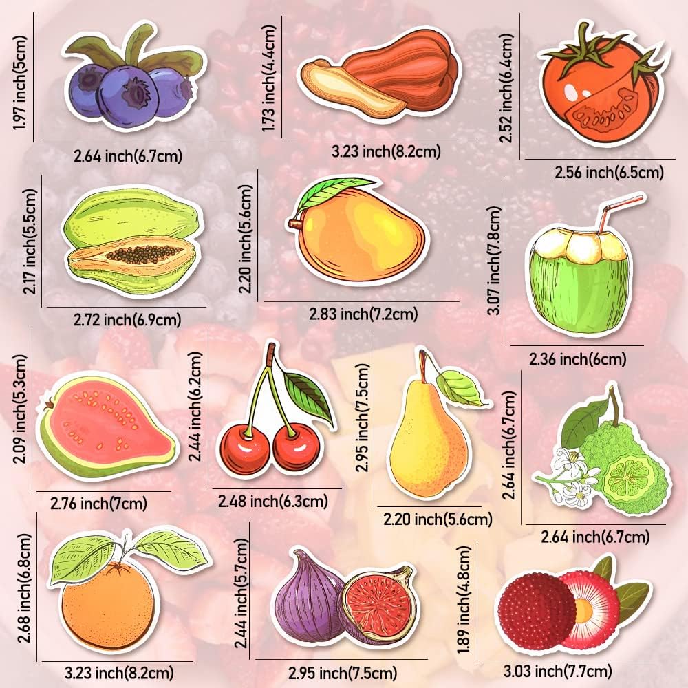 QTL Fruit Stickers for Kids Vegetable Stickers for Water Bottles Laptop Scrapbooking Waterproof Vinyl Pack 50Pcs