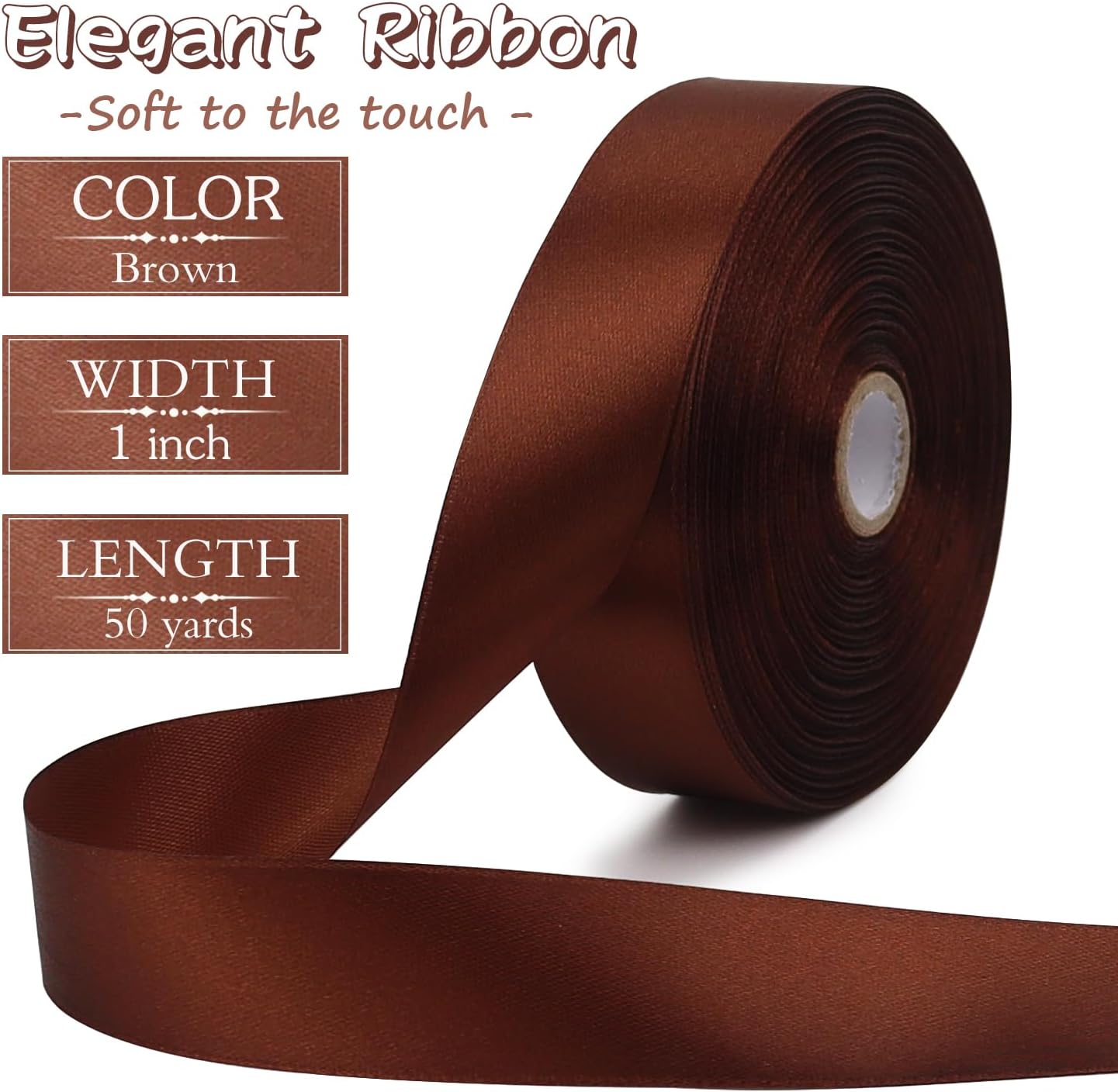 Brown Solid Satin Ribbon 1 Inch 50 Yards Solid Polyester Fabric Ribbon for Gift Wrapping Wedding Christmas Baby Shower Birthday Party Decoration Handmade Immortal Flower Craft