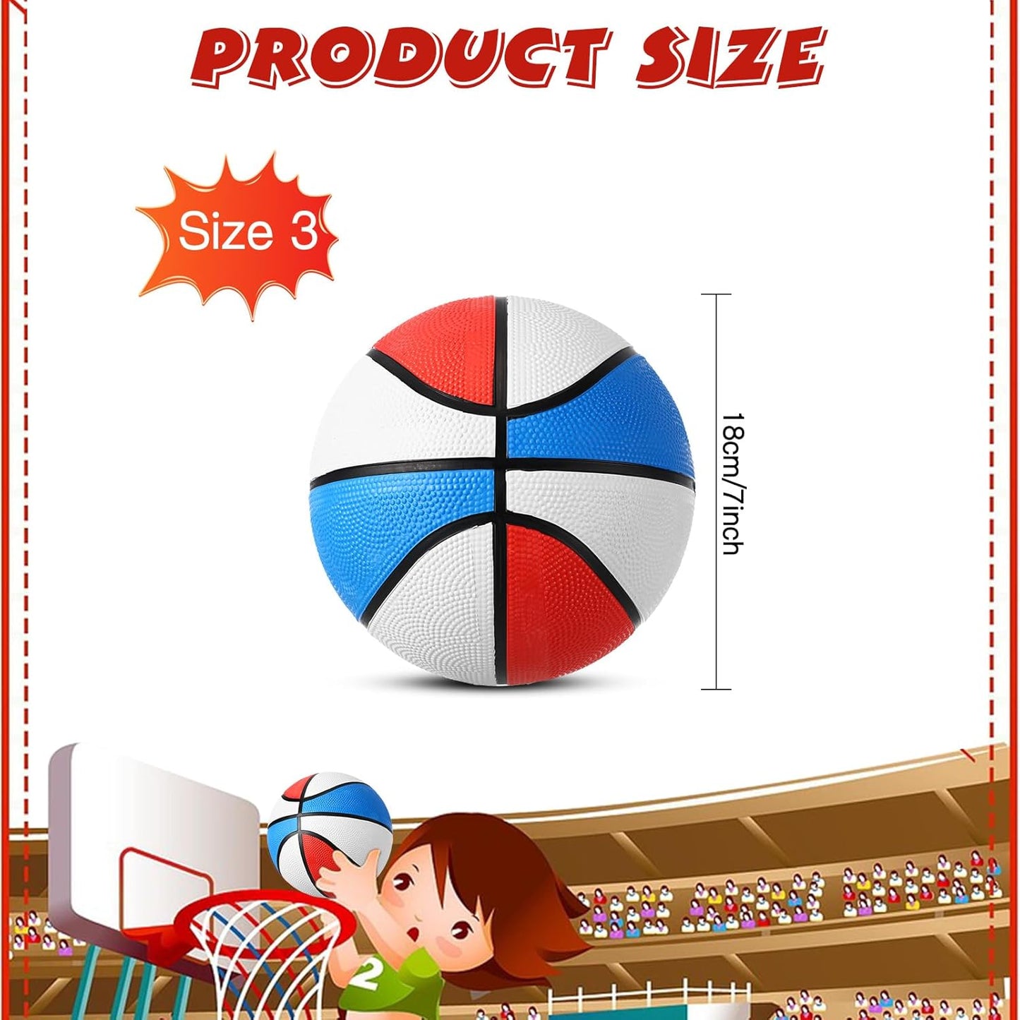 Vinsot 6 Pack Operation Christmas Mini Rubber Basketballs 7 Inch Red, White and Blue Mini Basketball Set Bulk Small Basket Balls for Indoor, Outdoor, Pool Parties, Game Party Favors