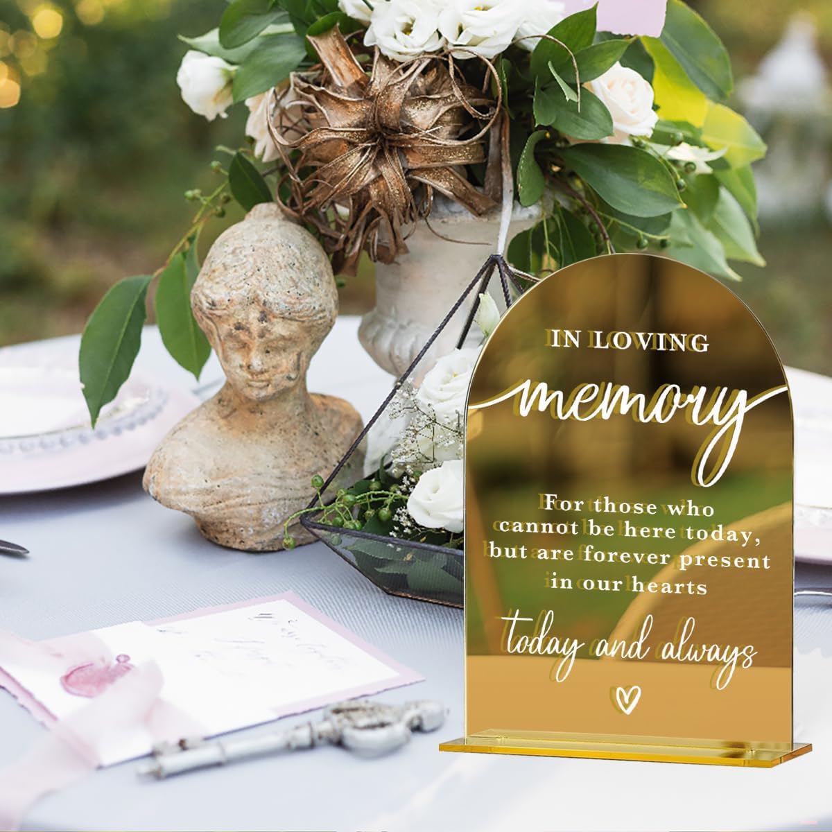 Acrylic Wedding Sign, Bridal Shower Decorations, In Loving Memory Sign for Ceremony, Modern Font Table Signs, Gold Mirror Arched Acrylic Tabletop Signs for Wedding Reception and Event Party