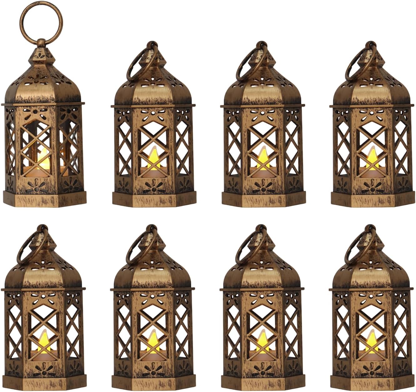 LLQ Mini Lantern for Centerpieces, (8Pack-5Inch) Vintage Lanterns Decorative, Small Hanging Lantern for Halloween Decorations, Christmas Centerpieces for Tables, Wedding Garden Party Decorations