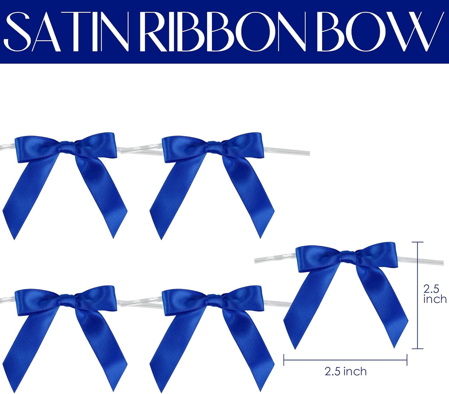 AIMUDI Royal Blue Bows 2.5" Satin Bows for Gift Wrapping Tiwst Tie Bows for Treat Bags Candy Cake Pop Baskets Invitations Wedding Baby Shower Independence Day Decorations - 50 Counts