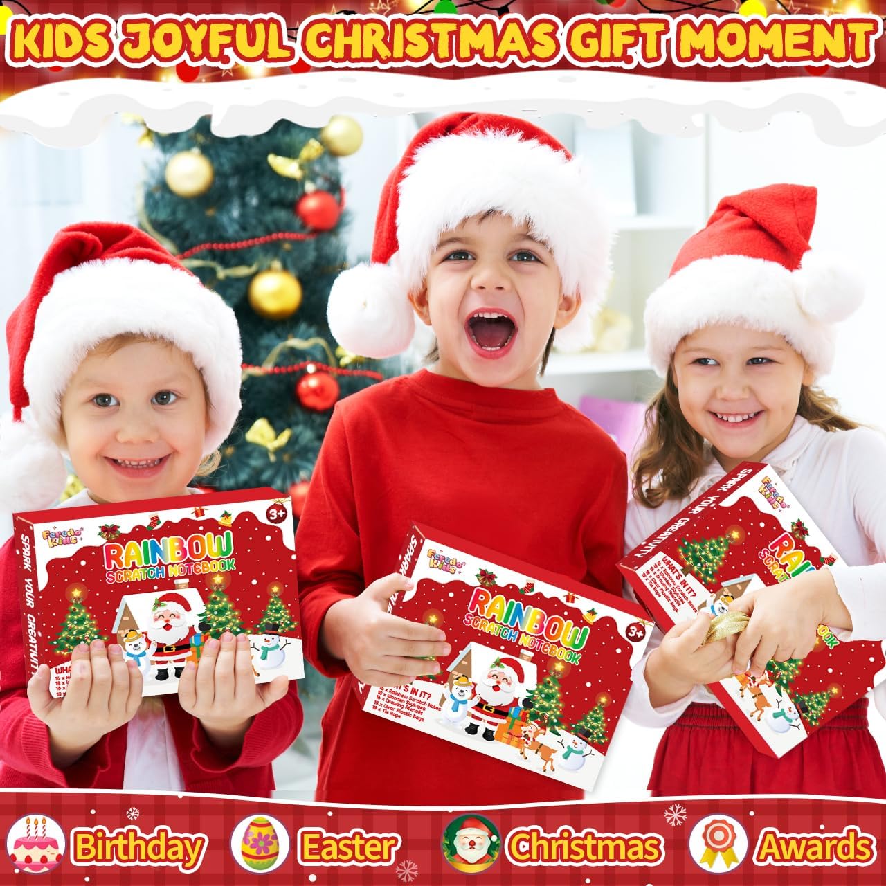 Party Favors for Kids: 16 Pack Christmas Rainbow Scratch Art Notebook Classroom School Supplies Bulk for Girls Boys Goodie Bags Stuffers, Return Gifts for Birthday Party Gift Kid Crafts