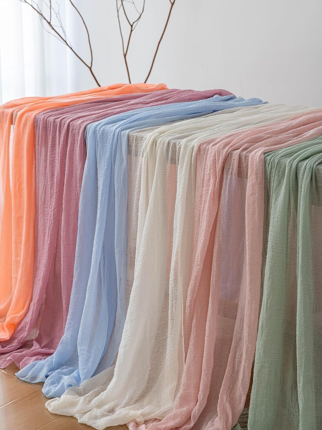 Beige Gauze Rustic Cheesecloth Table Runner 120 Inch 10 FT for Wedding Baby Shower Bridal Shower Birthday Engagement Garden Outdoor Party Long Sheer Boho Decorations