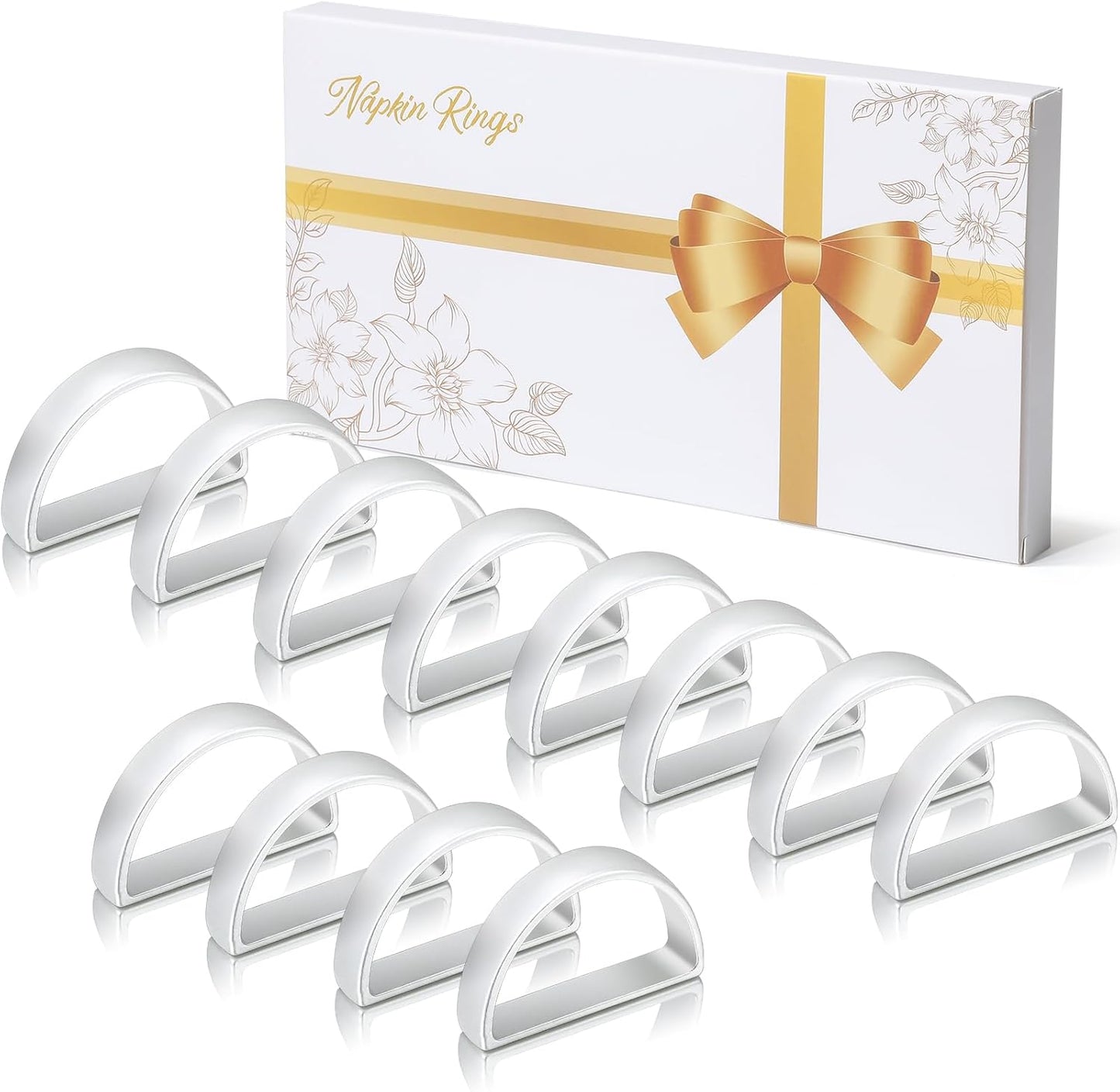 KPOSIYA Napkin Rings Set of 12, Metal Silver Napkin Rings Bulk for Table Settings, D-Shape Napkin Holders Rings for Dinner Table Decor, Easter, Fall,Thanksgiving, Christmas, Party,（Silver 12 pcs）