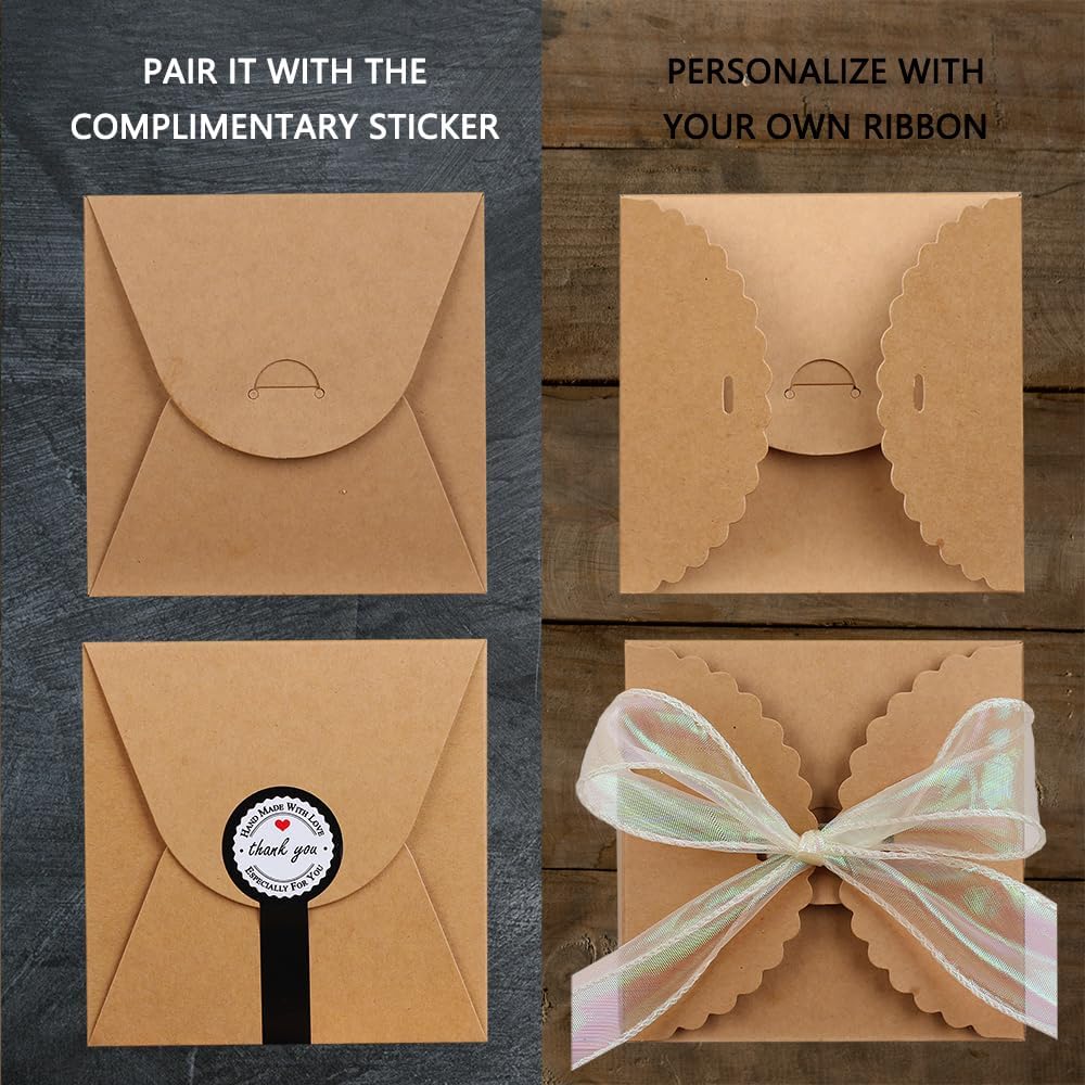 Brown Gift Box with Stickers, 10 Pack Small Cute Boxes for Gifts, Candy, Cookie, Chocolate, Craft, Candle, Party, Birthday and More(4.75” x 4.75” x 3.53”)