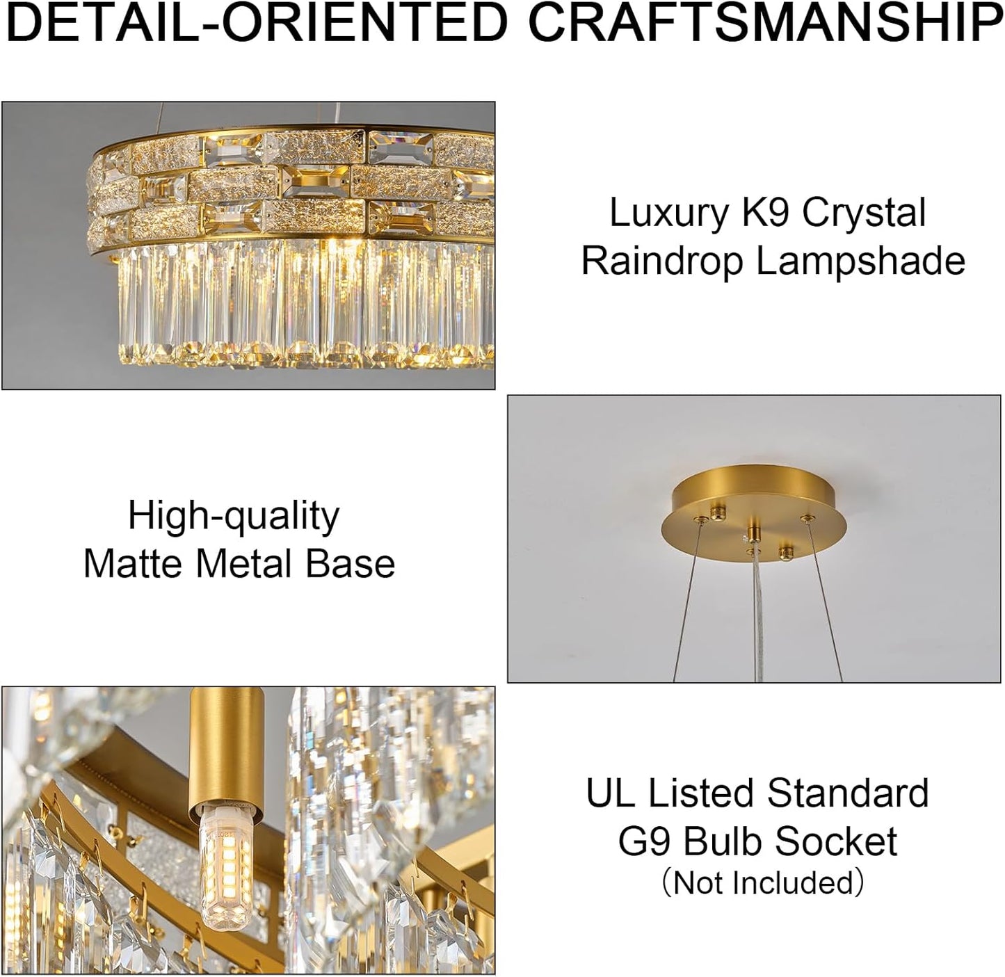 Crystal Chandelier, 16.5" 6-Light Gold Chandelier for Living Room, Round Chandeliers for Dining Room Dimmable, High Ceiling Chandeliers Hanging Lights for Entryway Bedroom