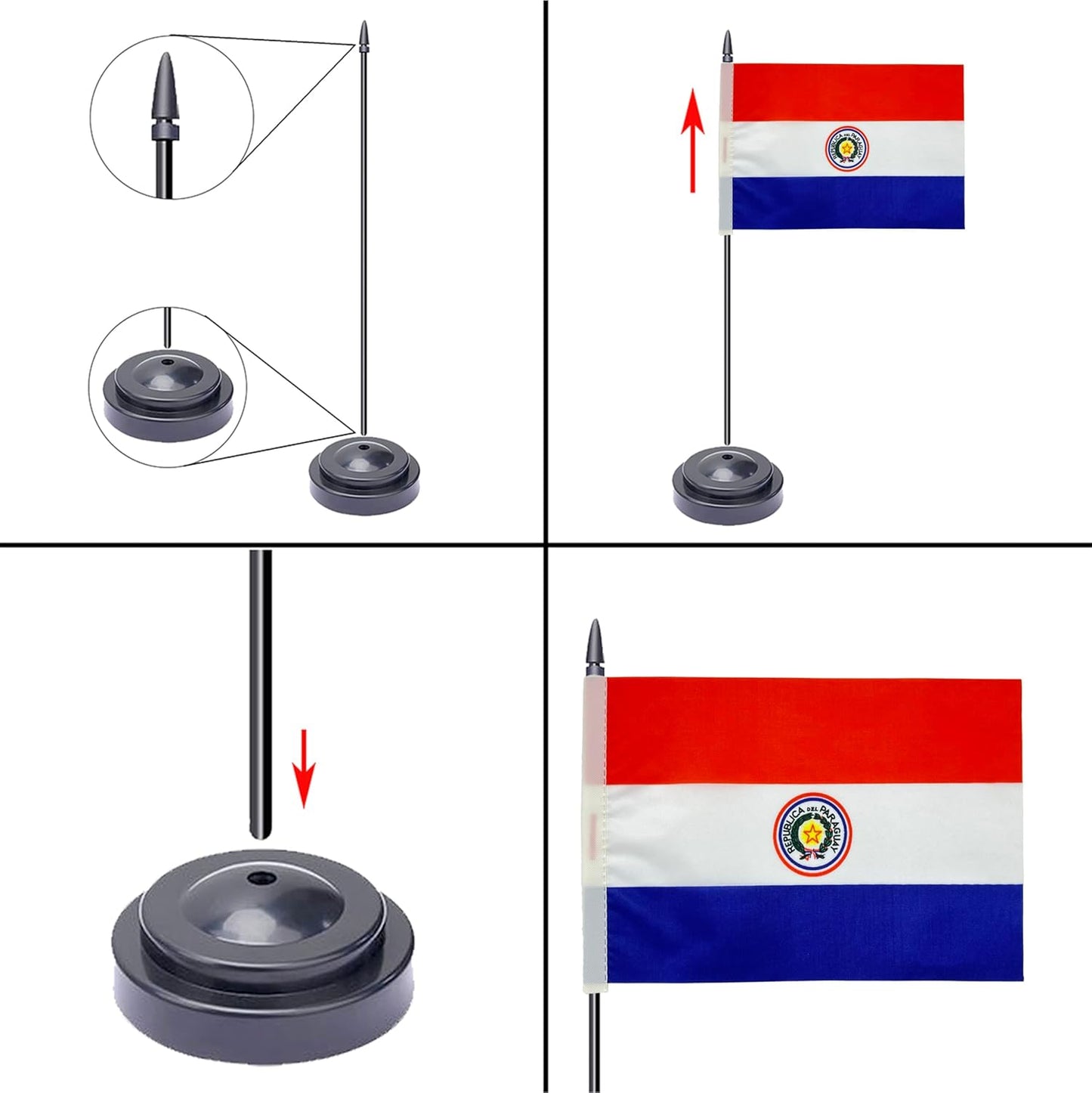 WXTWK 2 Pack Paraguay Flag Paraguay Deluxe Desk Flag Set - Mini Small Paraguay Table Office Flags with Black 12" Solid Pole Stand Base Classroom Meeting Desktop Decorations
