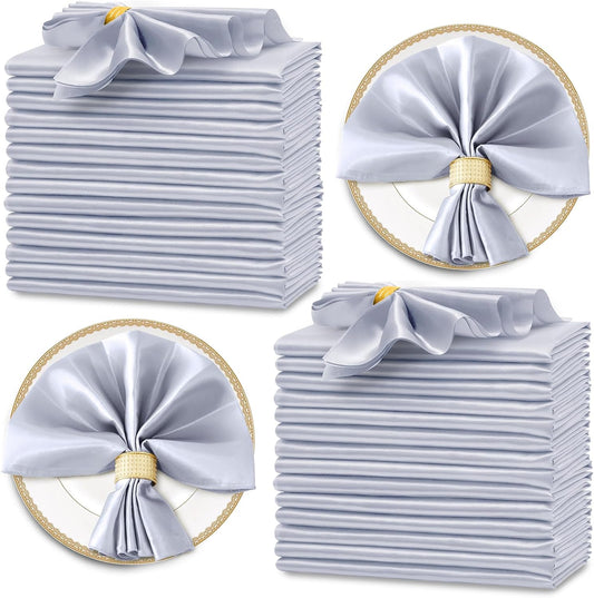 Horbaunal 30 Pack Silver Satin Napkins 17 x 17 Inch, Square Soft Table Dinner Napkins, Silky Cloth Napkins Table Decoration for Weddings Banquets Parties