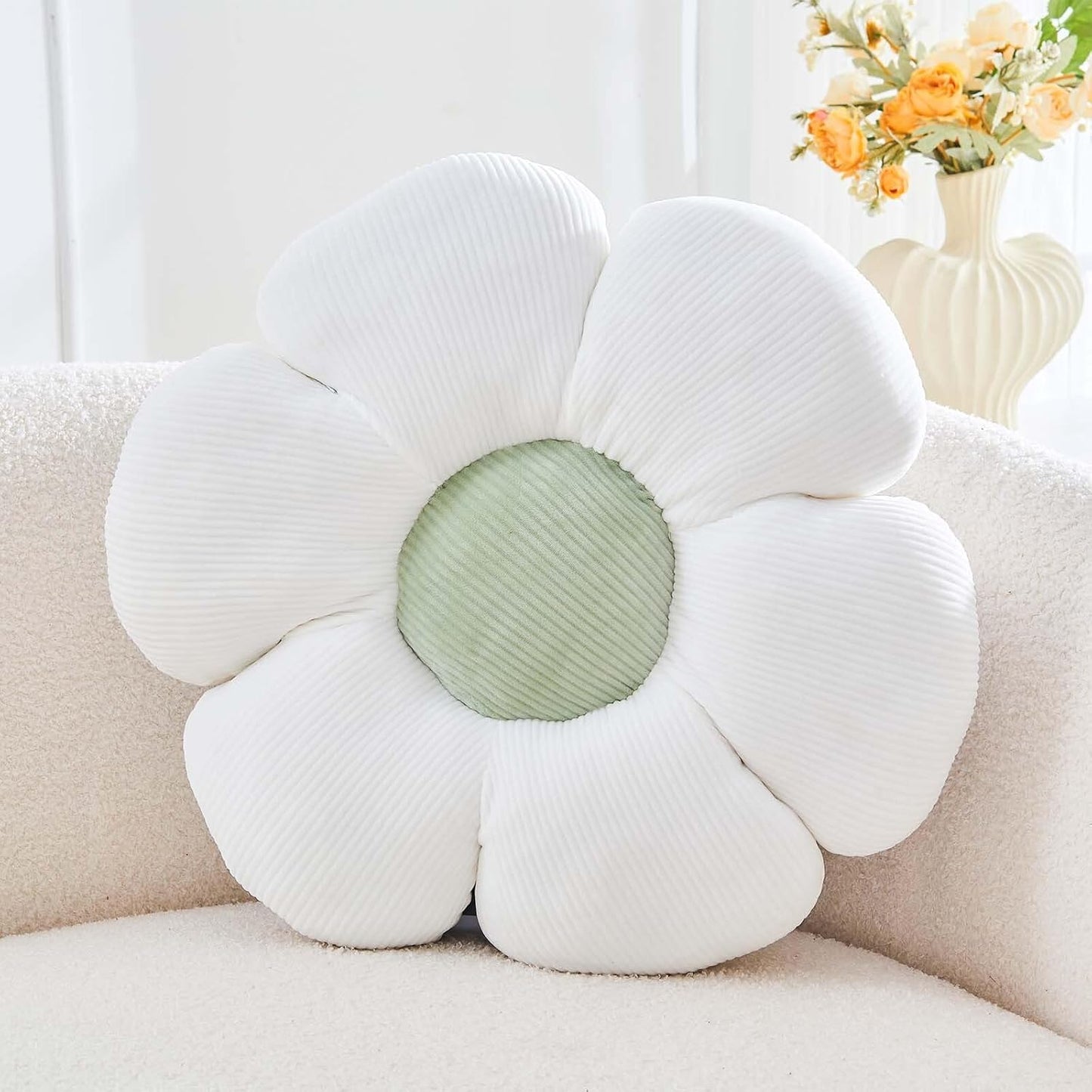 White Flower Pillow, 19.6" Cute Flower Shaped Floor Pillow, Aesthetic Floral Plush Daisy Decorative Throw Pillows for Bed Sofa Couch