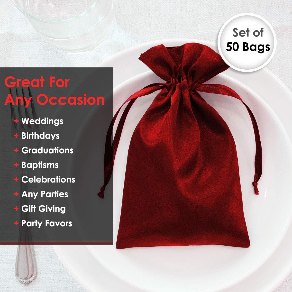4" x 6" Satin Gift Bags - Wedding, Baby Shower, Christmas - 50 per Pack