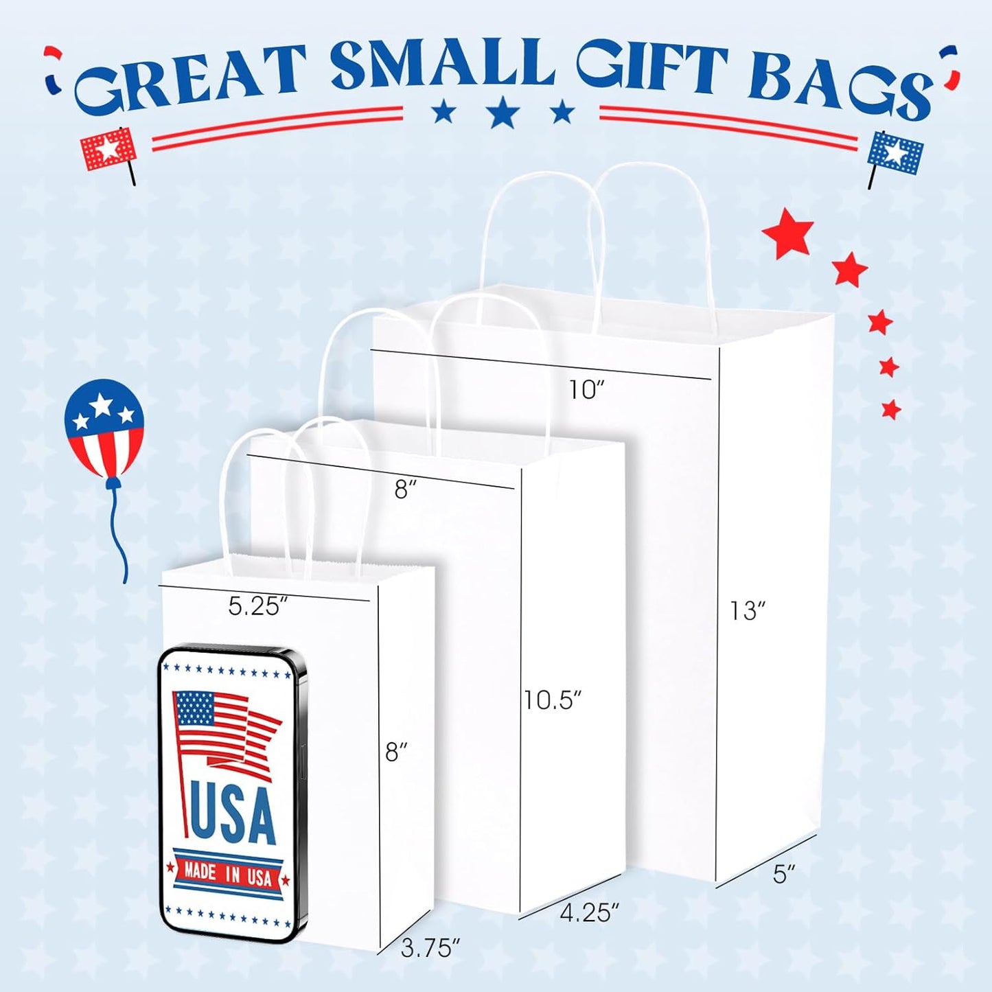 MESHA Gift Paper Bags 500 PACK 5.25x3.75x8'' White Small Shopping Kraft Bags Bulk with Handles Reusable for Business Grocery Birthday Wedding Kids Party Favors(Made in USA)