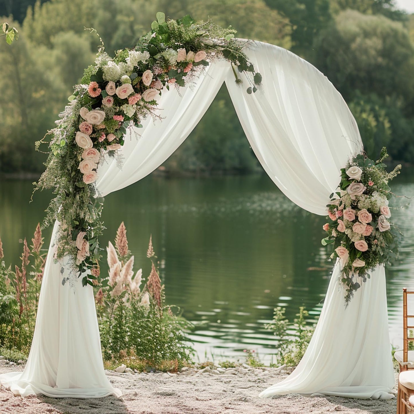 Wokceer Wedding Arch Draping Fabric 3 Panels 28.7" x 20FT Ivory Drapes Sheer Fabric Backdrop Arch Draping for Wedding Ceremony Birthday Party Bridal Shower Decoration