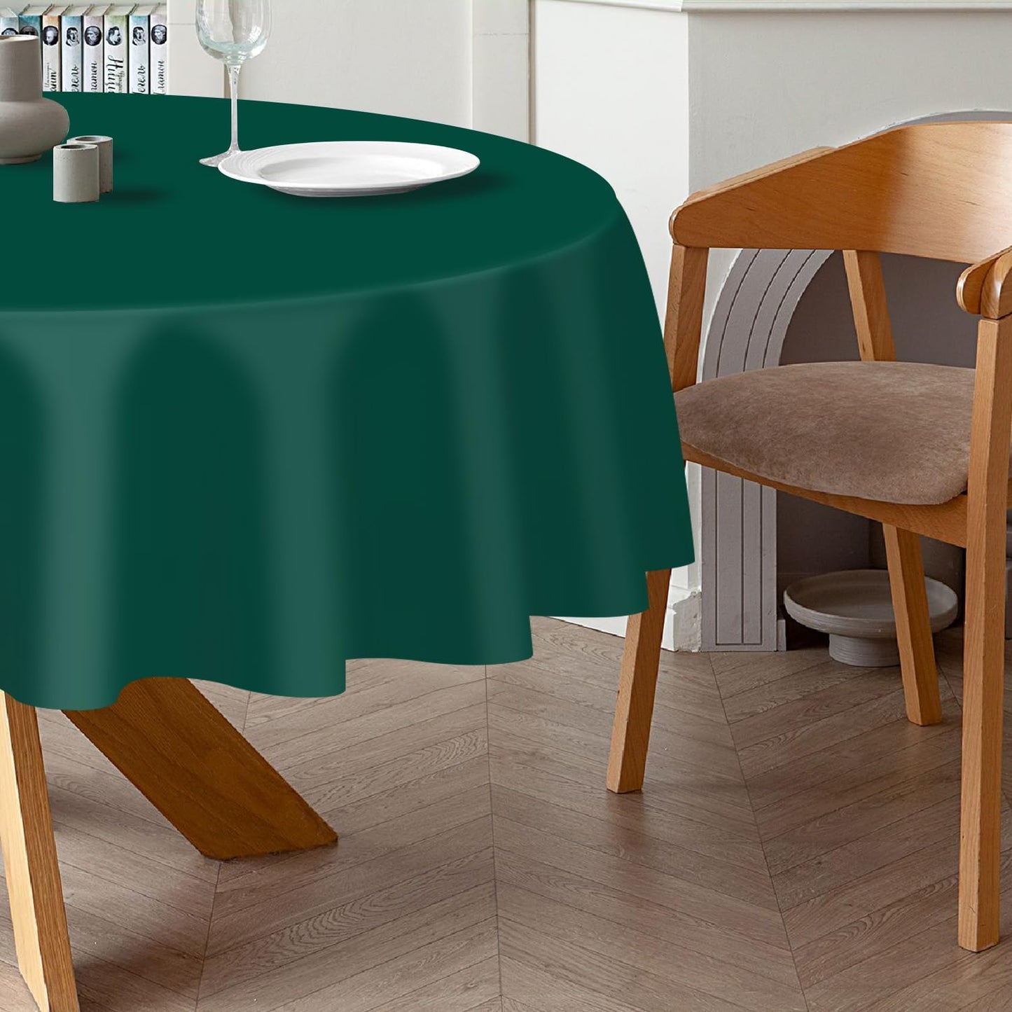 QIKSION Dark Green Round Tablecloth 2 Pack, 84 Inch Plastic Table Cover Disposable for Parties