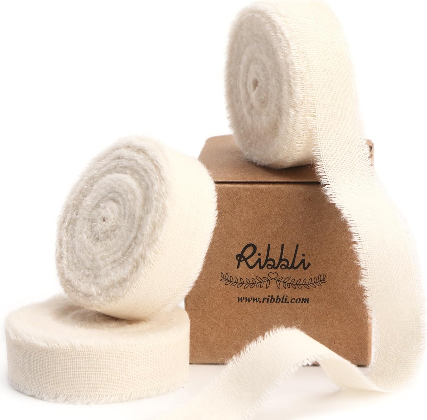Ribbli 3 Rolls Ivory Ribbon 5/8 Inch x 18Yards Cream White Handmade Cotton Frayed Fringe Ribbons for Wrapping Wedding Invites Bridal Bouquets Baby Shower DIY Crafts Home Decor