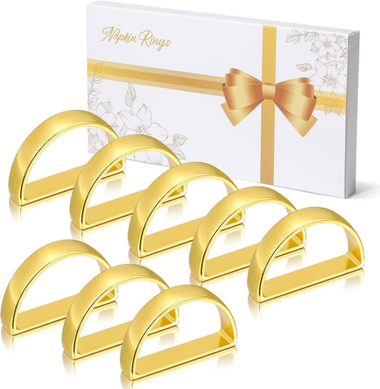 KPOSIYA Napkin Rings Set of 8, Metal Gold Napkin Rings Bulk for Table Settings, D-Shape Napkin Holders Rings for Dinner Table Decor, Easter, Fall,Thanksgiving, Christmas, Party,（Brilliant Gold 8 pcs）