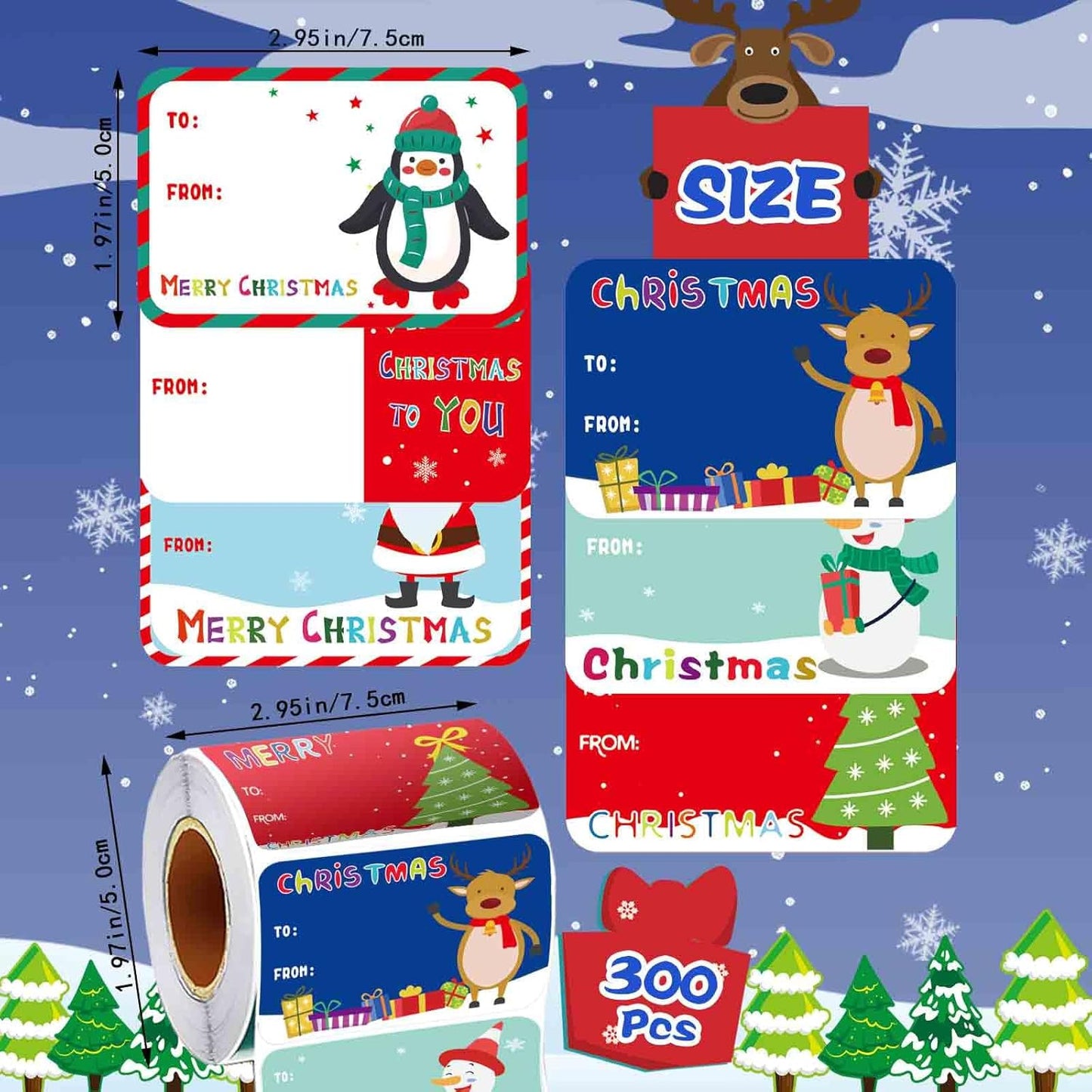 300PCS Christmas Gift Tags Stickers, Self-Adhesive Christmas Name Tags for Gifts Wrappings Christmas Gift Labels Stickers for Presents Boxes Bags Envelopes Holiday Decoration