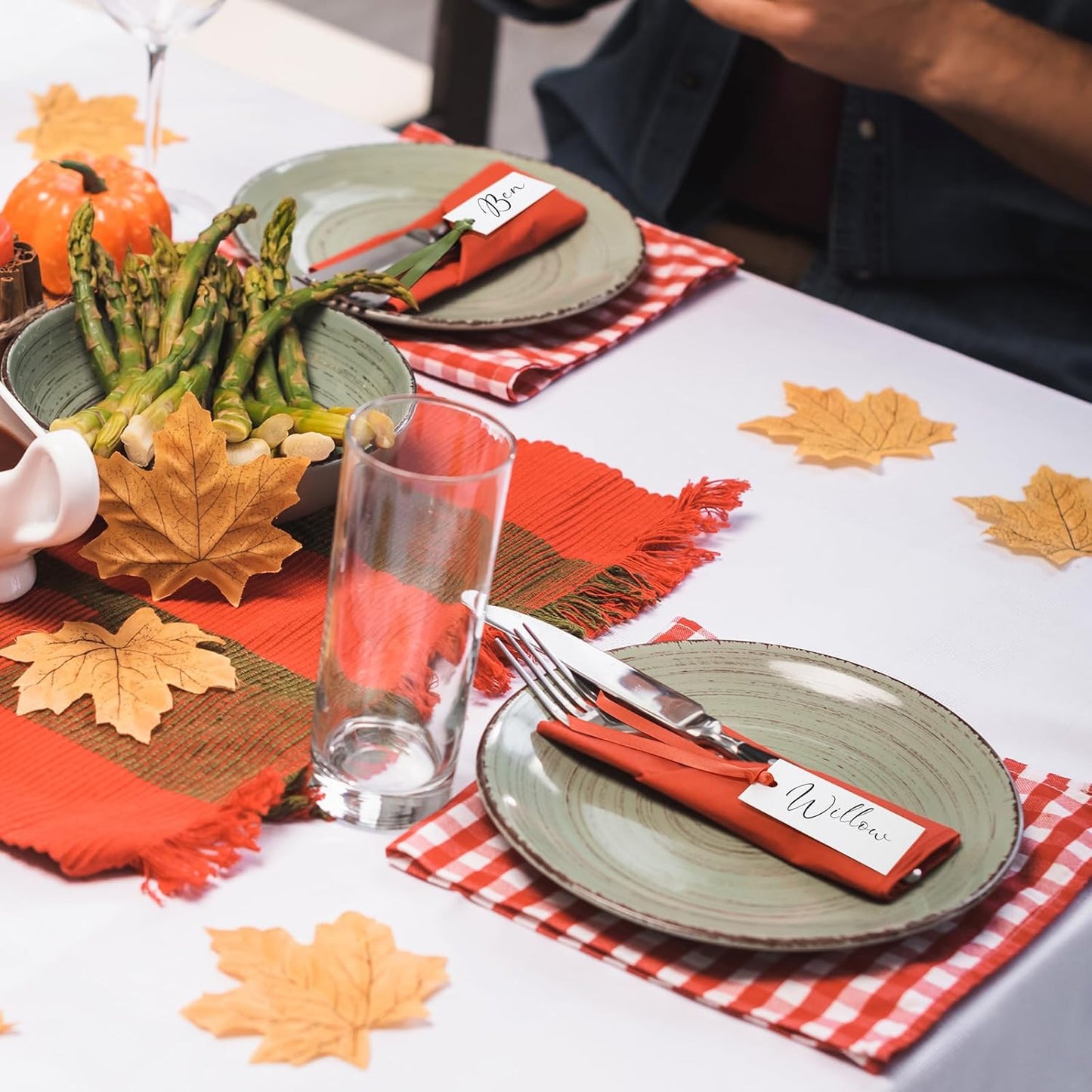 50 Pcs Name Place Cards for Table Setting Blank Wedding Place Cards with Satin Ribbon 1.57 x 3.54 Inch Hanging Gift Tags for Wedding Dinner Banquet Party Table Setting Supplies(Autumn Color)