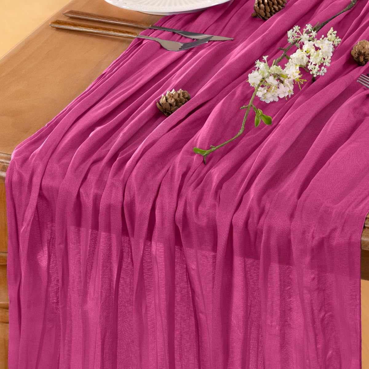 Fuschia Table Runner Cheesecloth Table Runner 10FT Farmhouse Table Runners 120 Inches Fall Table Decor Dining Room Centerpiece Wedding Boho Baby Shower Birthday