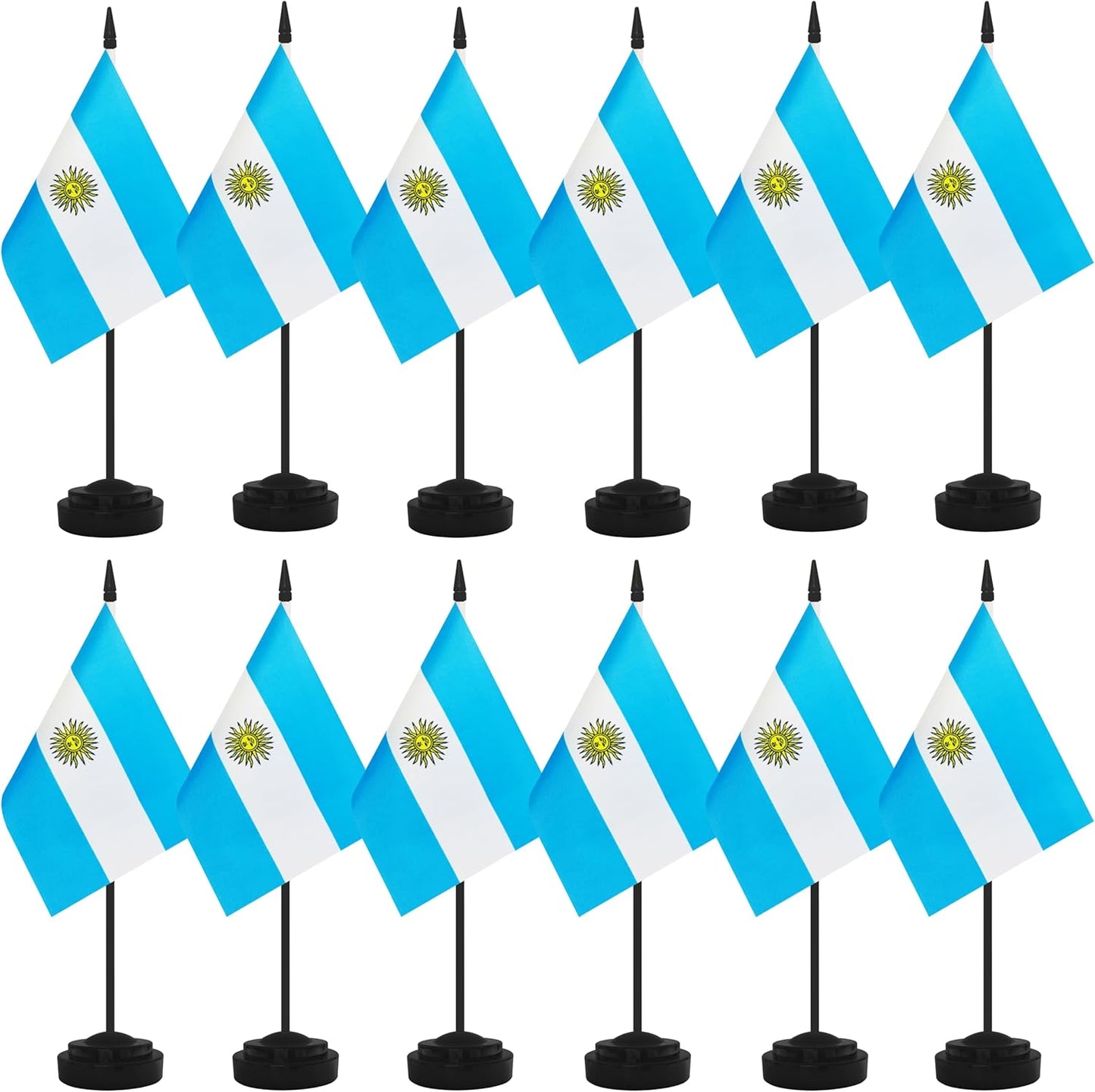 12 Pack Argentina Desk Flags, Argentine Desktop Flag, Small Miniature Office Flags with 12" Black Pole and Black Base, Offices, Classroom, Home, Festival Decoration (Argentina)