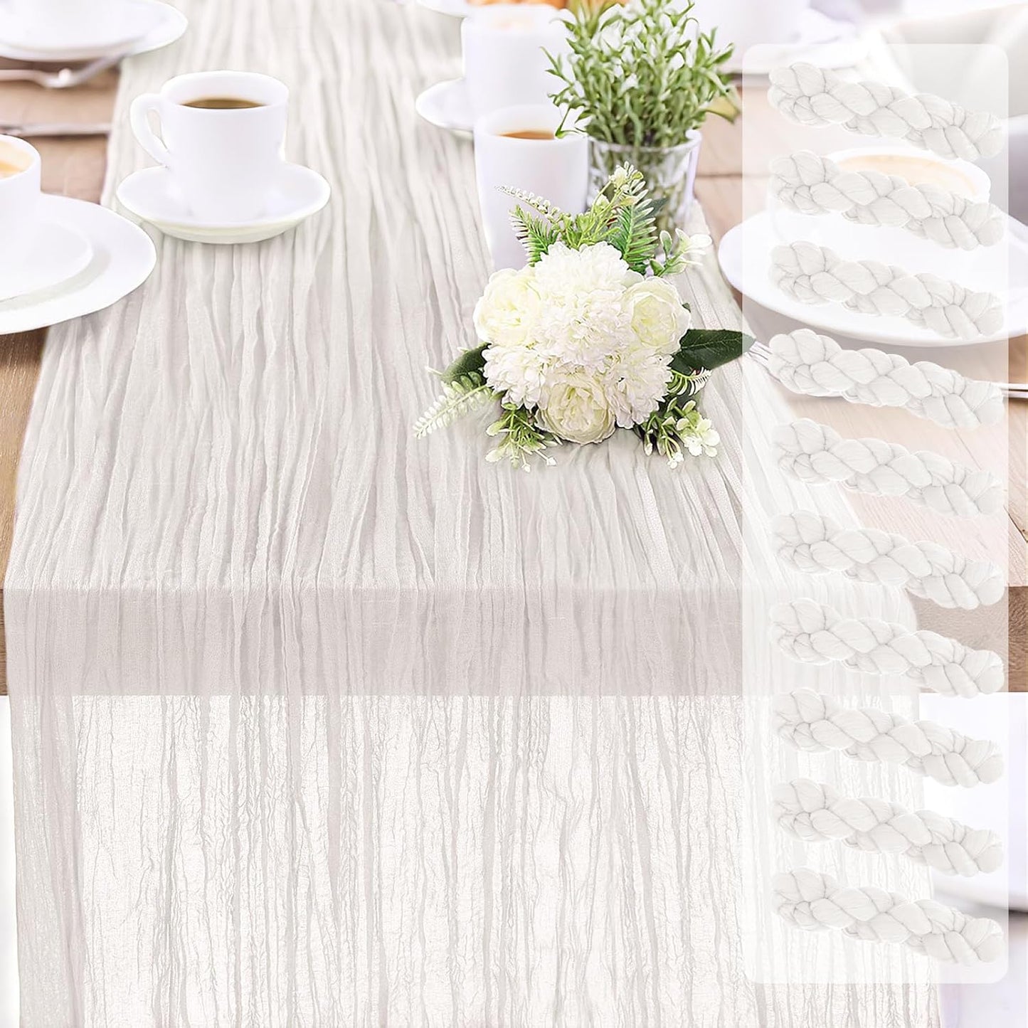 Cheesecloth Table Runner 10FT (35x120 Inch) - 10 Pack White Boho Gauze Fabric Cheese Cloth Table Runner Rustic Sheer Table Runners Cheesecloth for Wedding, Bridal Shower, Birthday Party Decor